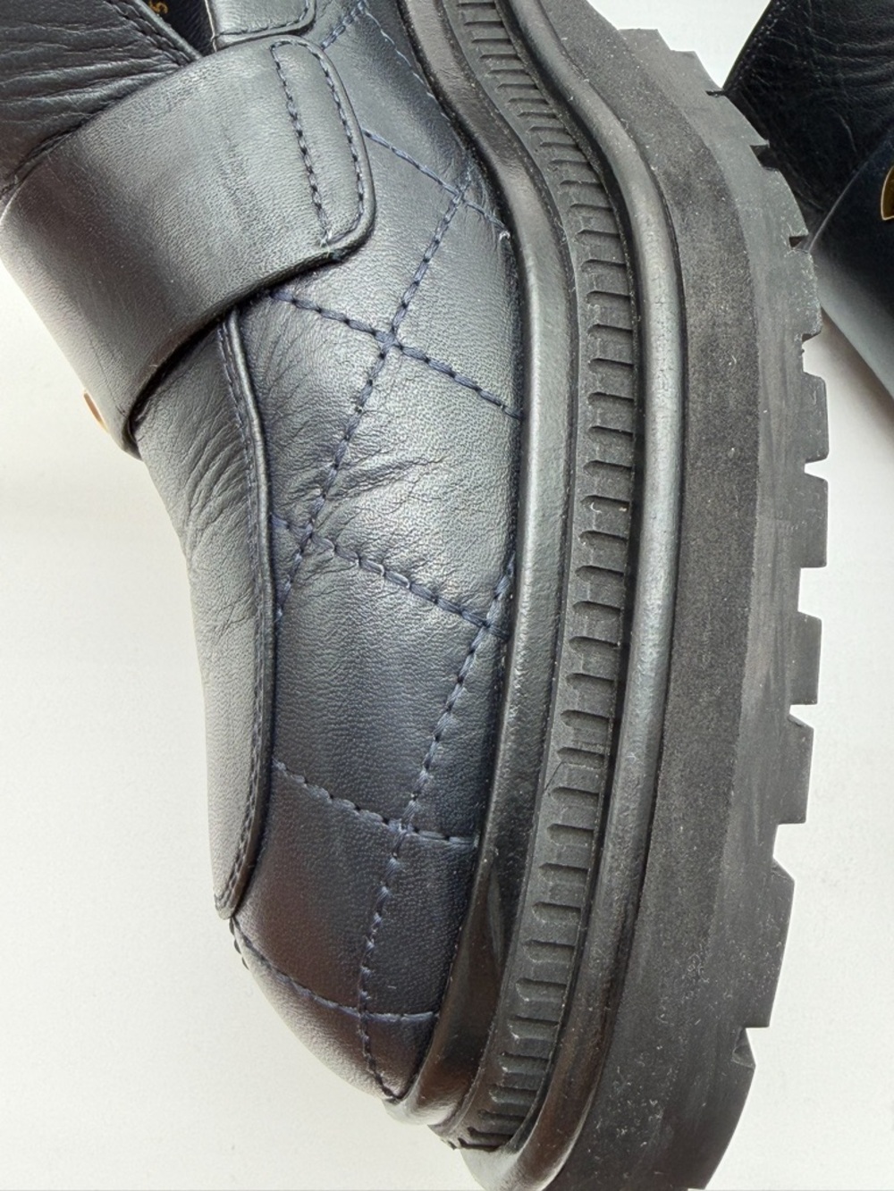 CHANEL CC Logo Dark Blue  Quilted Lug Sole Platform Loafers Leather EU 38.5 US8 - Picture 8 of 13